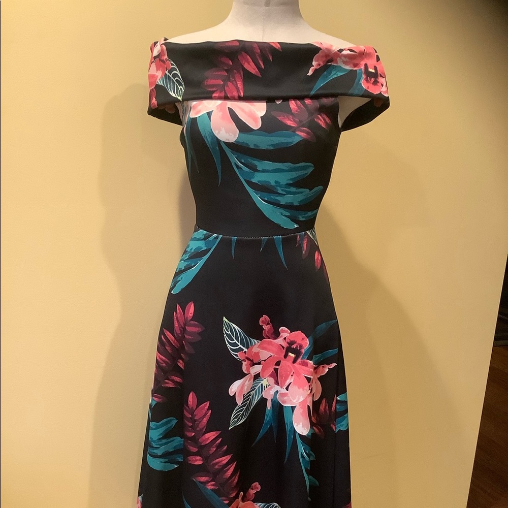 Juniors XS floral off the shoulder long dress high low charlotte Russe